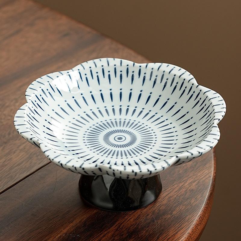 Blue and White Porcelain High Foot Dessert Plate Creative Ceramic Fruit Tray for Tea Room Dry Nuts Snacks Serving Tray