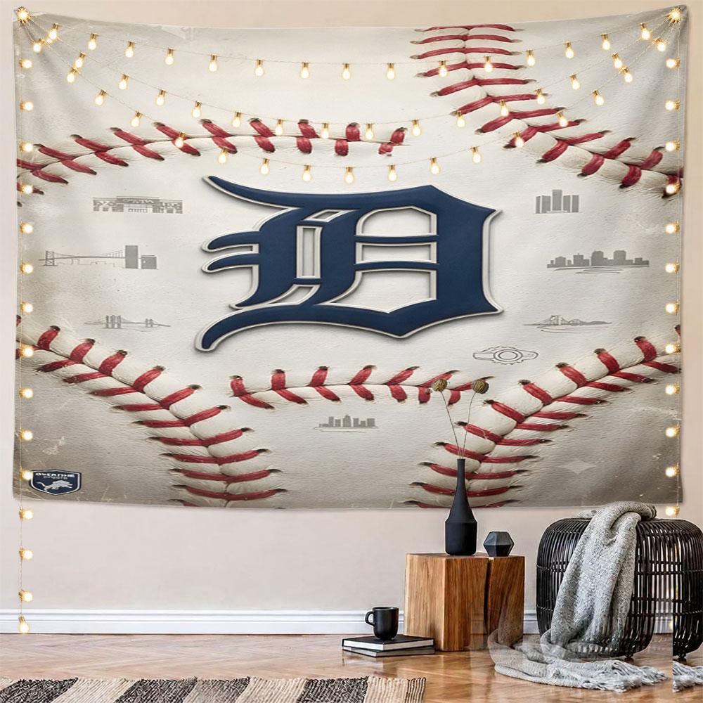 "Baseball Design with Letter D Icon" Pattern Wall Hanging Tapestry Decorative Tapestry Home Decor for Bedroom and Living Room