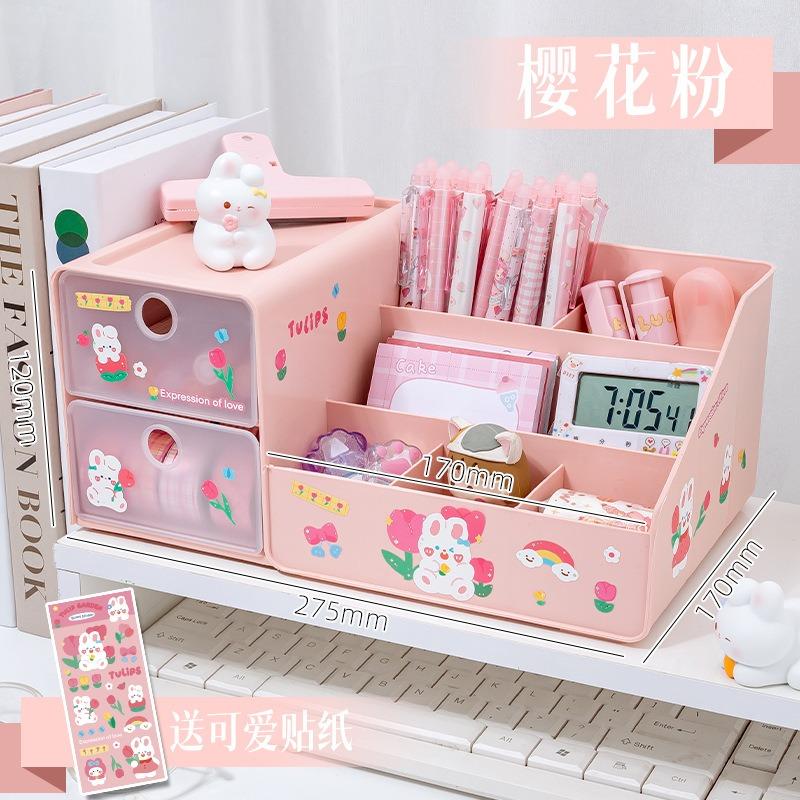 Large Capacity Multi Compartment Drawer Type Creative Desktop Pen Holder Desk Storage Organizer For Kids Students