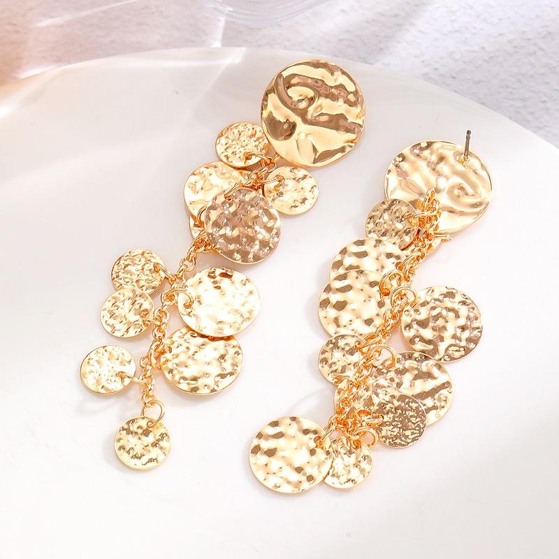Vintage Metal Round Long Pendant Earrings for Women Personality Gold Color Disc Tassel Dangling Earrings Jewelry Accessories