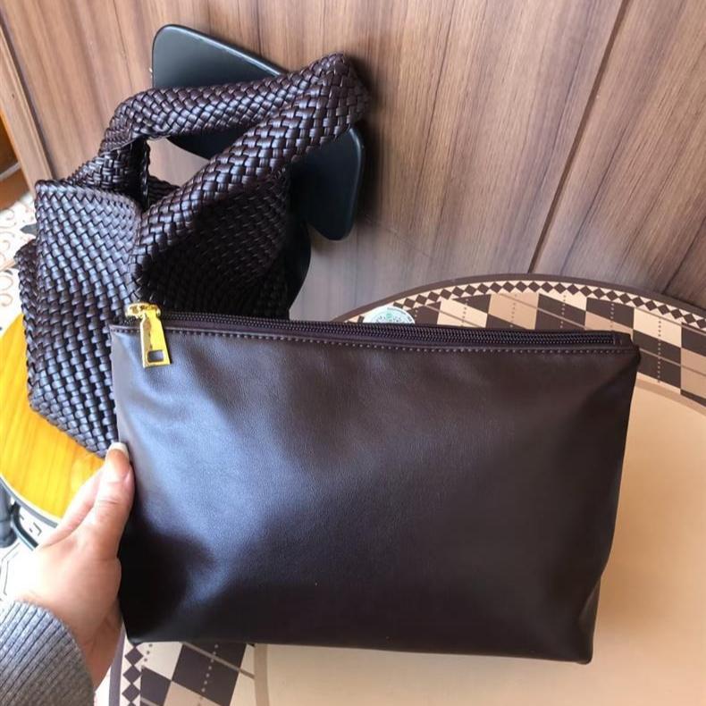 New Women's Handbag Large-capacity Handwoven Bag Shoulder Bag Women's High-end Versatile Commuter 2 set Bag Slack Tote Bag