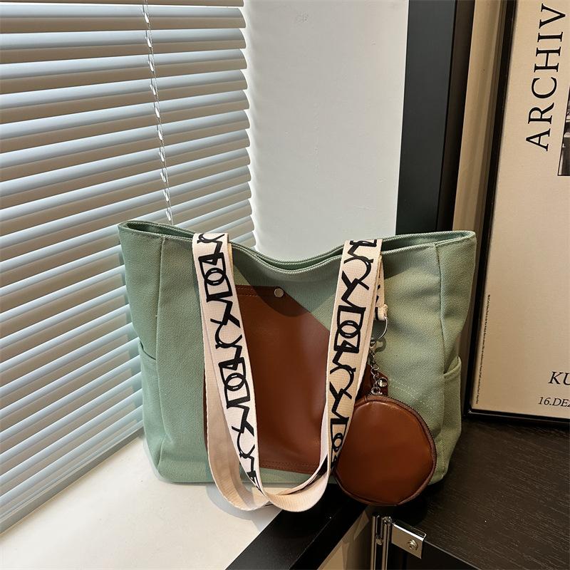 

Большая вместительная сумка-тоут для поездок на работу, утолщенная холщовая сумка для женщин, для студентов колледжей, переносная сумка через плечо зелёный