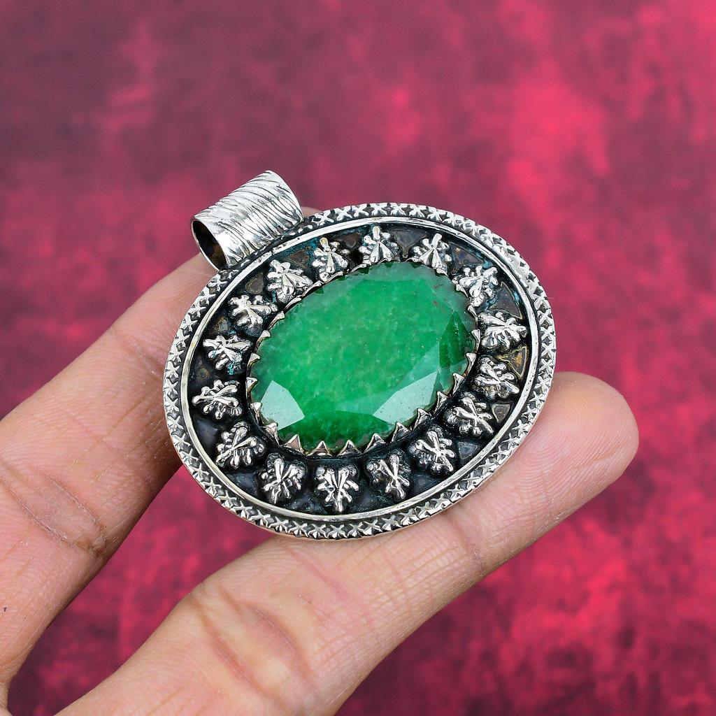 Pandantiv cu smarald, bijuterii cu pietre prețioase pandantiv din argint 925, bijuterii uimitoare pandantiv lucrat manual, cadou pentru ea