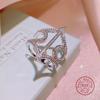 Exaggerated Sterling Silver Shiny Zircon Women's Rings Sterling Silver Ring Solid Bands Hollowed Out Fine