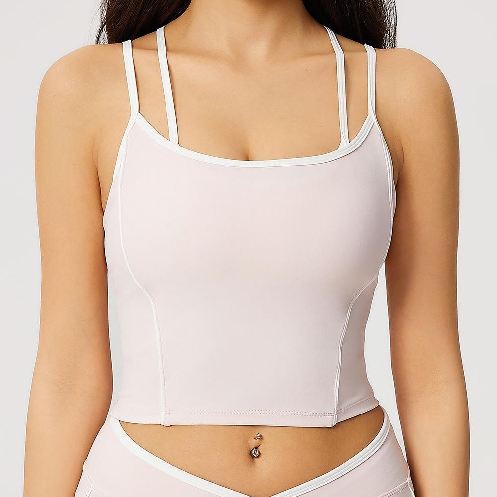 Women's Cross-Back Yoga Vest with Chest Pads - Color Block Fitness Sports Bra