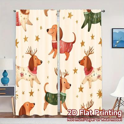 2pcs,Curtains Christmas Dachshund Kawaii Cute (3) Light Filtering Modern Curtains Polyester Easy Install Curtains Outdoor
