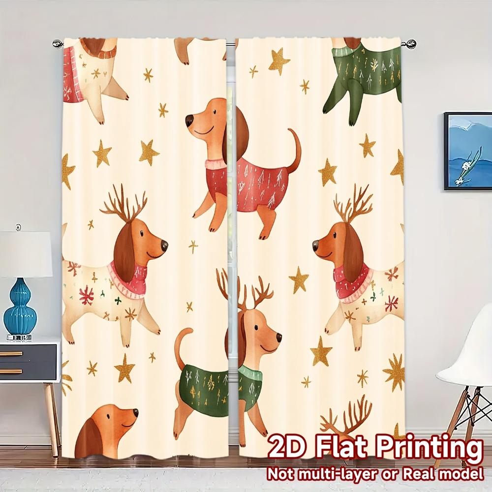 

2pcs,Curtains Christmas Dachshund Kawaii Cute (3) Light Filtering Modern Curtains Polyester Easy Install Curtains Outdoor 52.50×116.00 CM 2pcs