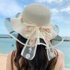 New bow lace straw hat women's summer seaside beach vacation sun hat large brim sun protection hat