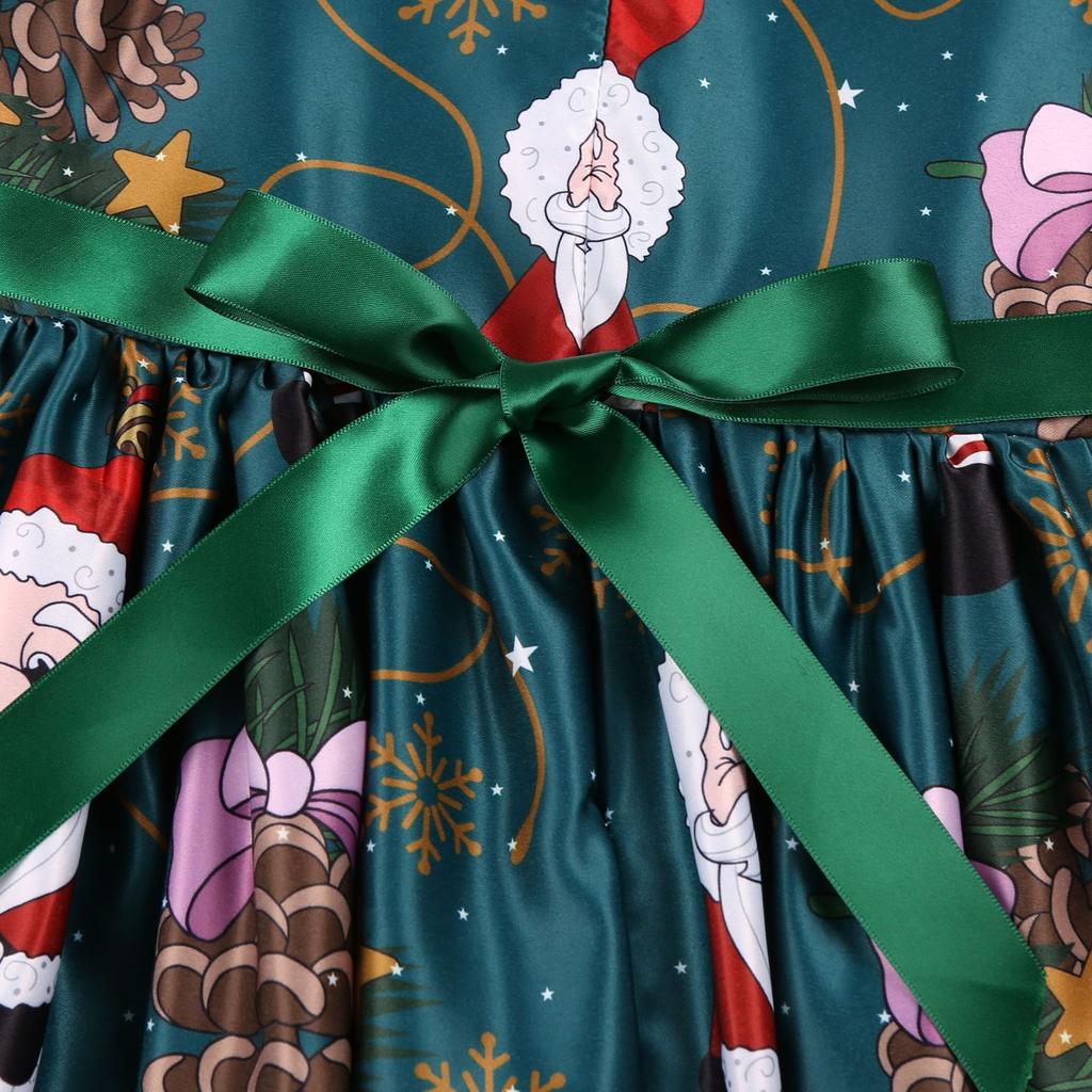 Children's Christmas Dress Cartoon Print Bow Dress Christmas Performance Sparkling Kids Birthday Dress Elegant Soft Party Dress Ball Gown for Girls