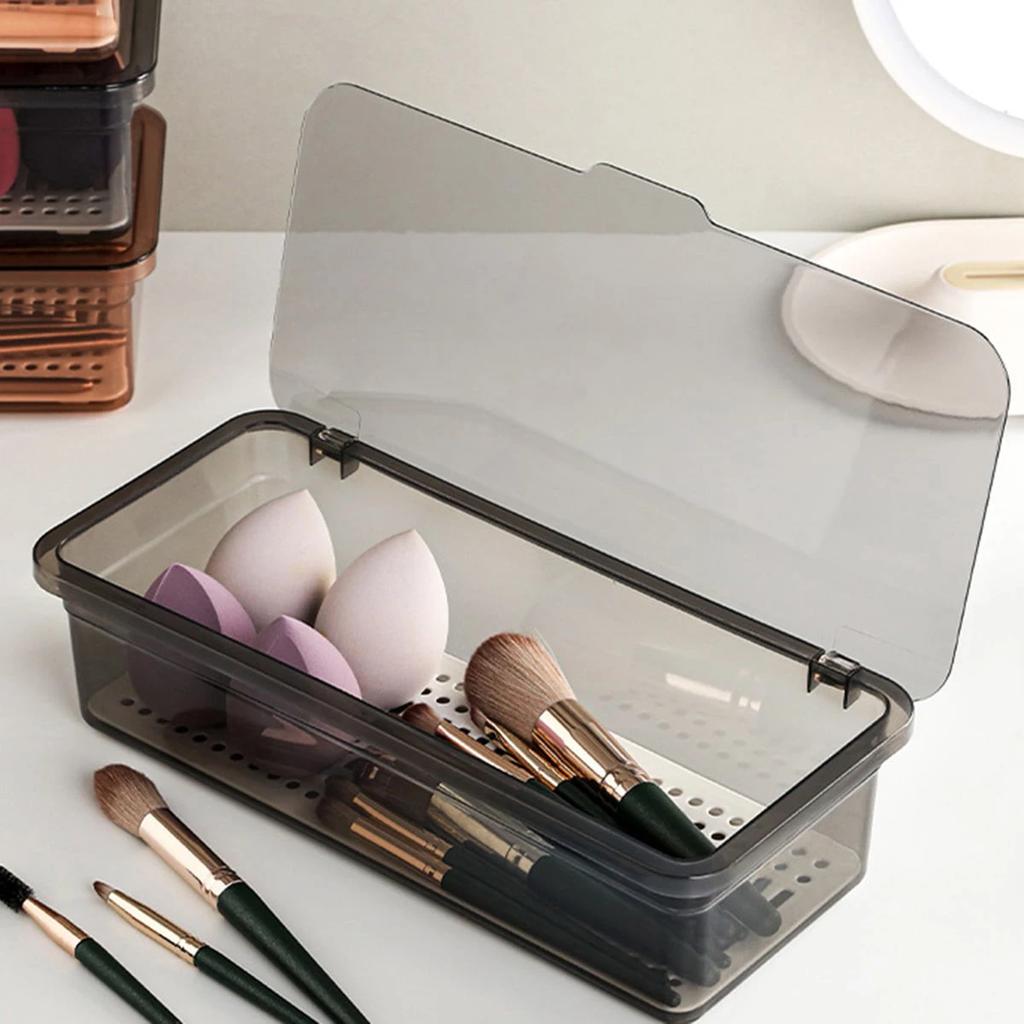 1pc Makeup Brush Storage Box, Dust-proof Transparent Storage Case With Cover Draining Tray, Beauty Egg Eye Shadow Brush Storage