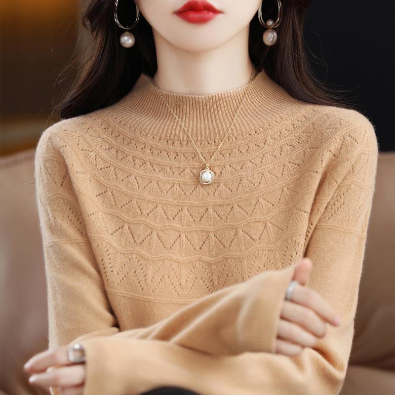 Women's Slim Cashmere Wool Sweater: Autumn/Winter Half-High Collar, Thick Seamless Knit Trend