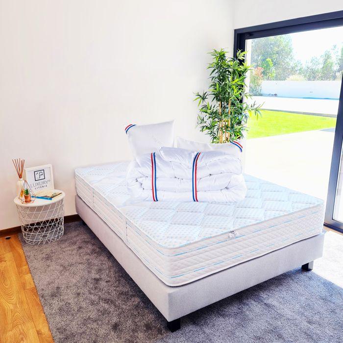 Mattress Set 140x190 Cm, Thermotec, 24 Cm, Firm, Summer/winter Side + Grey Bed Base Ep20cm + 2 Pillows + Duvet
