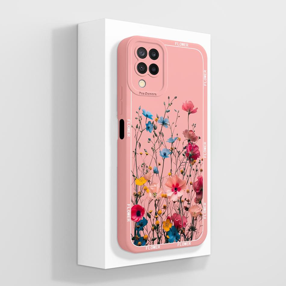 For Samsung Galaxy A12 M12 F12 Case Pretty Butterfly Full Coverage Phone Cover Anti Slip Soft Smooth Liquid Silicone Shell