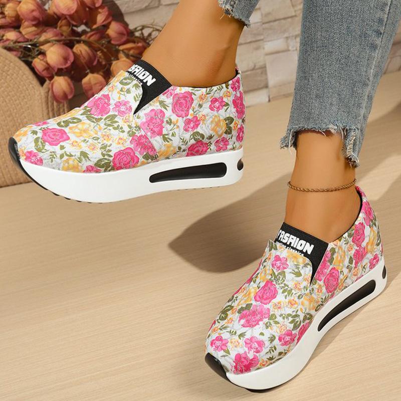 

Fashion Bling Flower Print Sports Shoes Women 2025 Lightweight Platform Sneakers for Woman Retro Low Top Casual Shoes Female 35 красный