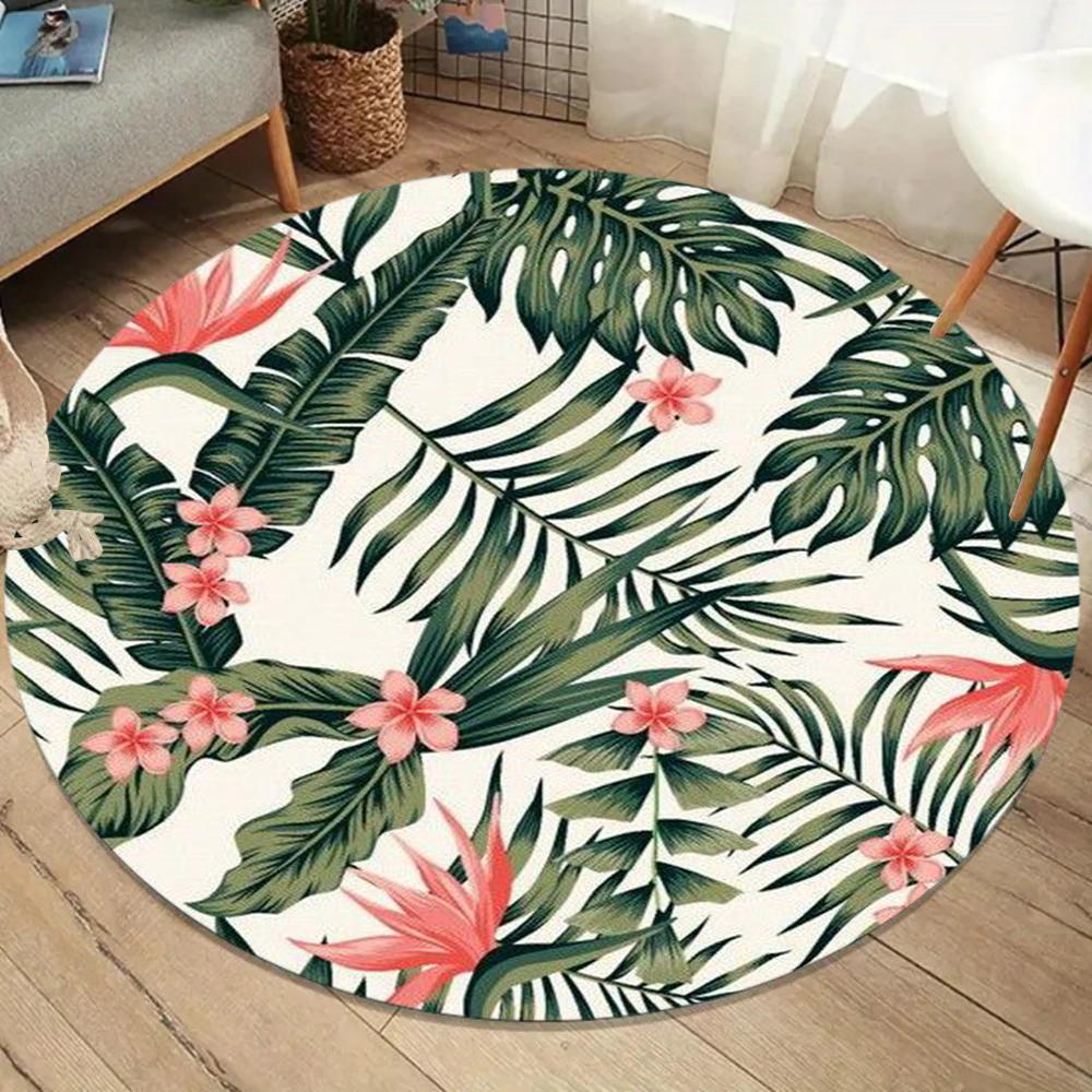 

Яркий круглый ковер с тропическим листом Монстеры, нескользящий, мягкий, легко чистится, подходит для гостиной, балкона, добавляет свежий тропический стиль декора 100cm