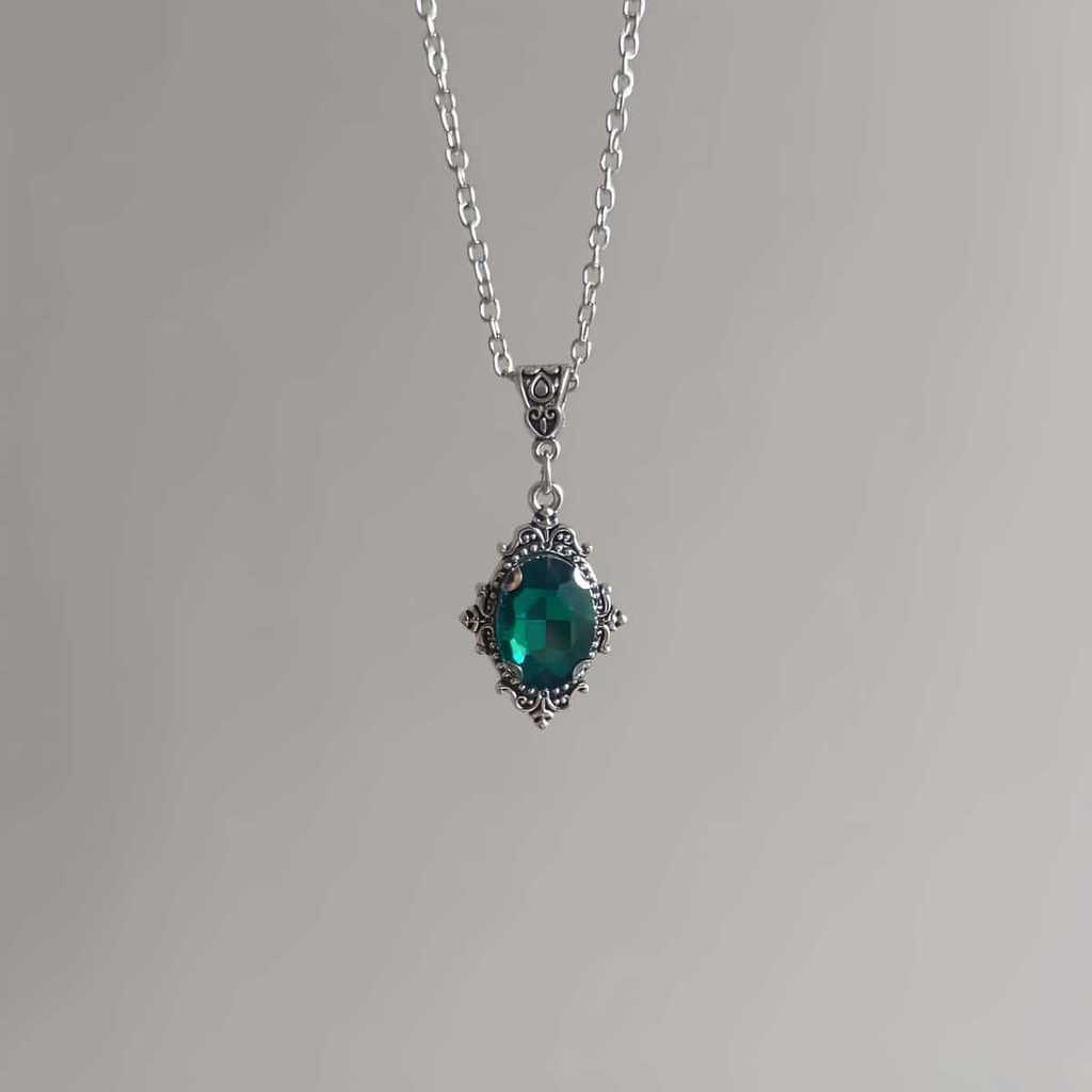 Collana Ciondolo Rubino Vittoriano per Donna con Catena in Lega e Pietre Preziose Eleganti per Feste