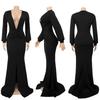 Vestido de Noche Sexy Ajustado de Color Sólido con Cuello en V para Mujer