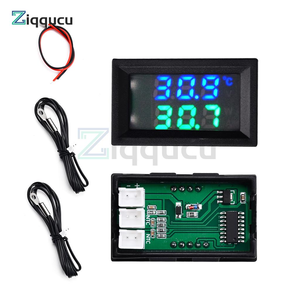 DC4-30V DC LED Display Dual Digital Temperature Red Blue Green Digital Temperature Sensor With NTC 10K 3950 Probe Cable