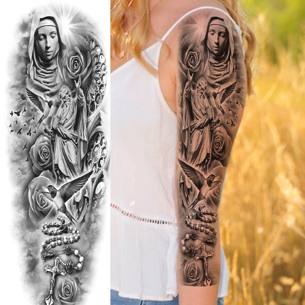 1 Sheet Full Arm Temporary Tattoos For Women Adults Men Spartan Warrior Realistic Fake Knight God Zeus Tattoo Sticker Fashion