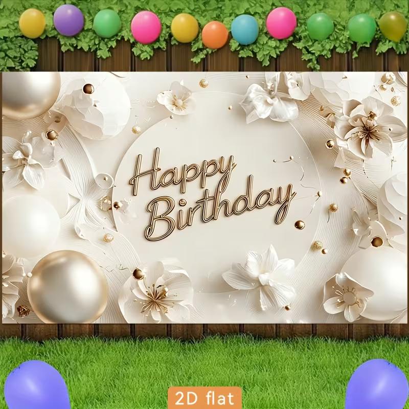 

2D Luxe Cream Gold Floral Happy Birthday Backdrop Aesthetic Party Background 47.2x31.5inch/120*80cm