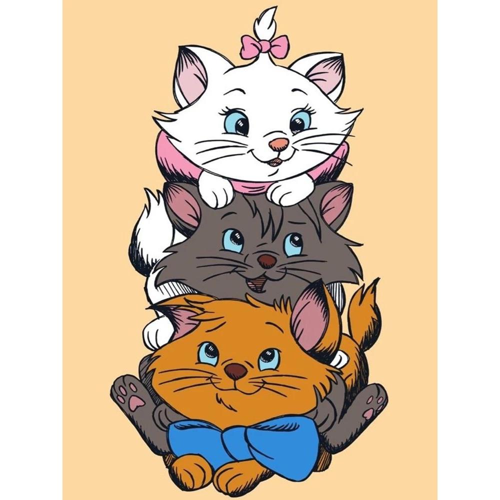 

Disney Diamond Painting 5D The Adventures of the Cats Three Kittens Stacking Illustration DIY Gift suitable for living room bedroomofficeandhomedécor Round 20x30cm