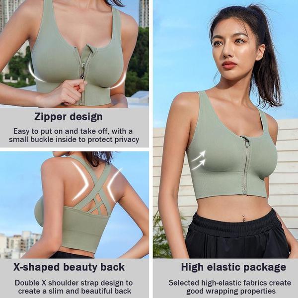 Women's Support Cross Back Wirefree Removable Cups Women's Zipper Front Closure Yoga Sport Bra Sports Bra