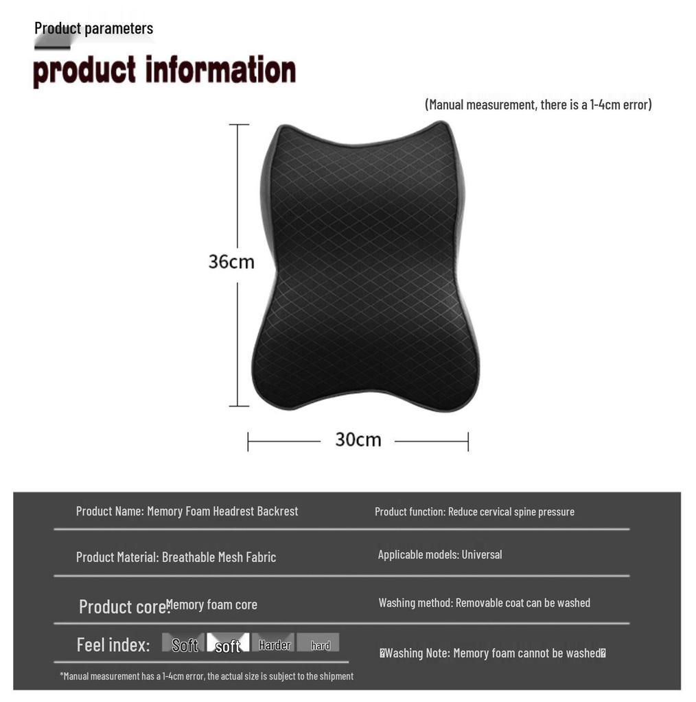 Memory Foam Car Headrest Neck and Back Support Pillow