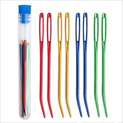 8 adet büyük göz iplik iğne bükülmüş ucu goblen bükülmüş dokuma künt Pin örme yün dikiş örgü aracı tığ işi çok renkli