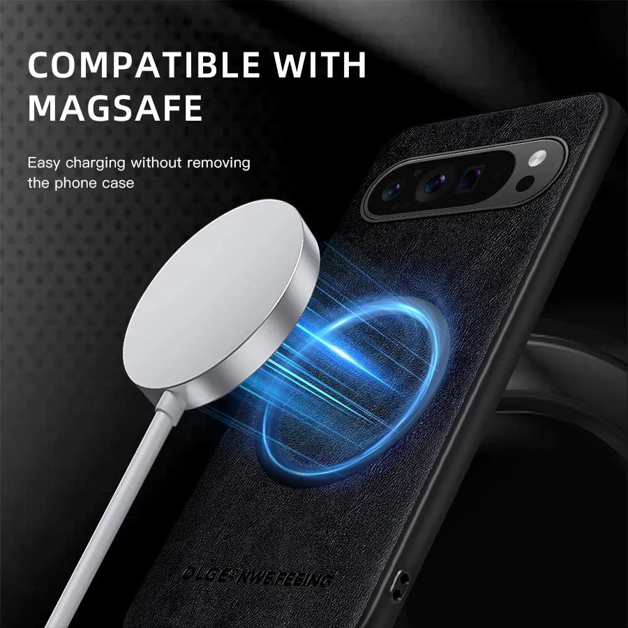 Leather Protection Cover For Goolge Pixel 9 Pro XL 9 8 7 Pro 9a 8a 7a For Magsafe Wireless Charging Magnetic Phone Cases