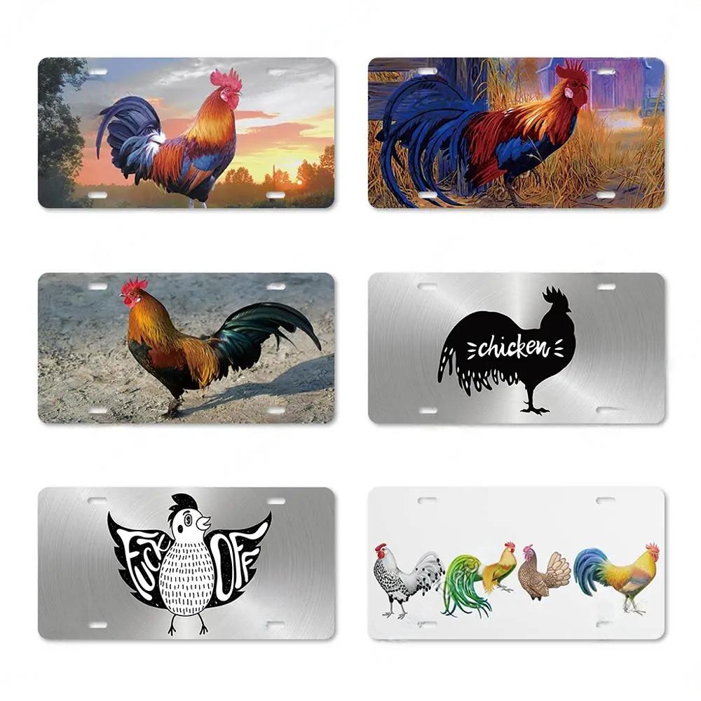 Vintage Metal Chicken Licenses Plate Signs Decor Plaque Metal Decoration for Hen House Door Farmhouse