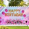 Balloons,Flowers,Stars Theme-Happy Birthday Backdrop Polyester for Photo Booth,Party Event,Indoor/Outdoor Celebrations