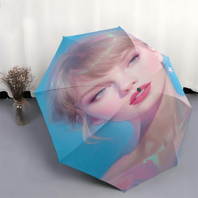 Taylor Swift Themed Automatic Opening and Closing Umbrella, Compact Travel Umbrella, Lightweight and Portable, Suitable for Beach Commuting