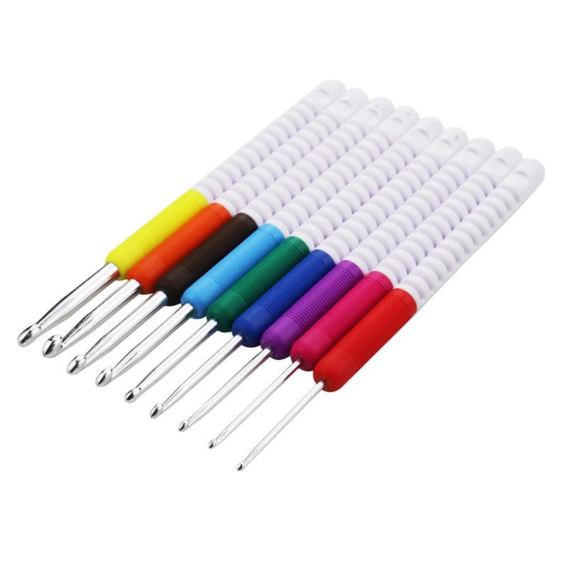 9pc/set Knitting Needles, Sweater Crochet Needles, Curved Handle Muliticolor Crochet Hooks, DIY Weaving Sweater Tool Set