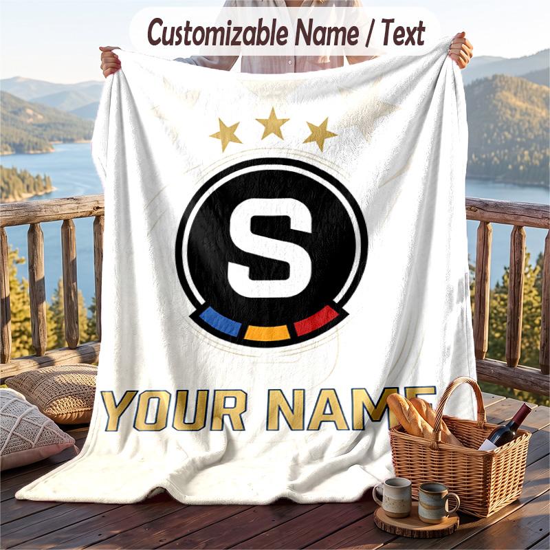 Flannel Blanket Sparta Prague Print Custom Name Text Soft Throw for Sofa Bed