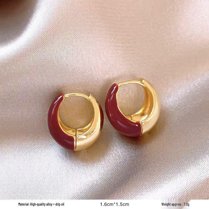 

Серьги-пусеты в ретро-стиле с красной глазурью «капля» для женщин - Уникальный нишевый дизайн начала осени