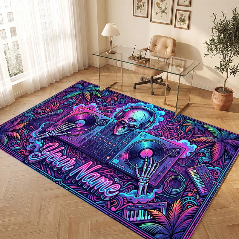 Tappeto Morbido in Velluto di Cristallo Tema Gotico Teschio Stampa Personalizzata Nome e Testo Tappeto Antiscivolo per Camera da Letto Soggiorno