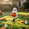 Decorative Soil Insert Signs Halloween Ghost Candy Bowl Garden Stake, 2D Flat Pumpkin Holder with Cat Spooky Bucket Sign And Bats, Trick or Treat