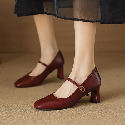 Street Style Thick Heel Women Mary Jane Shoes Concise Shallow Work Shoes Women's Elegant Square Toe Party Dress Pumps