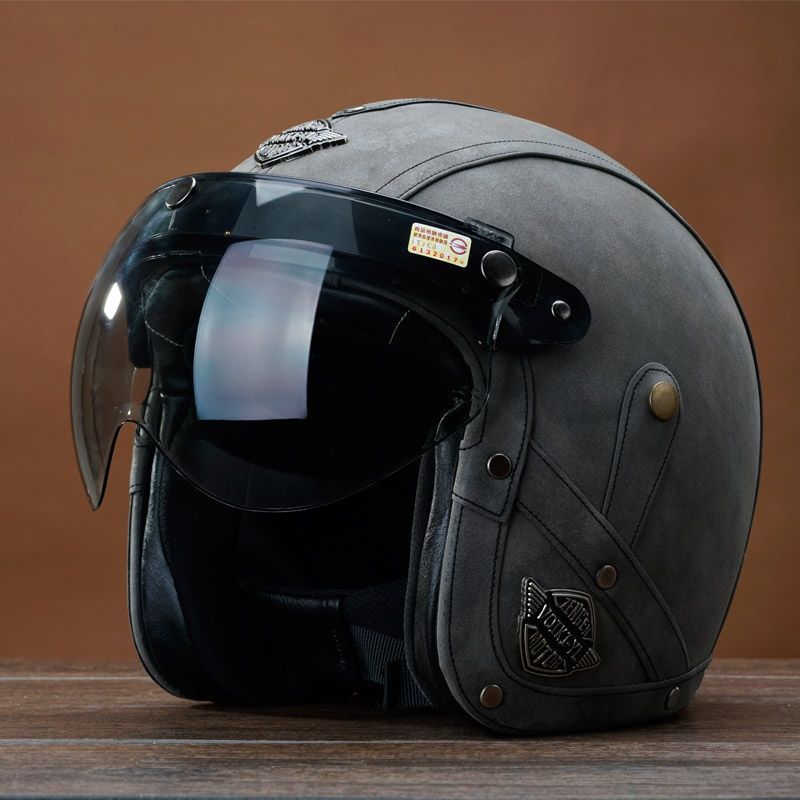 Harley Motorcycle Helmet Retro Prince Motorcycle Half Helmet Leather Helmet Men and Women Scooter Electric Car Horn Hat Four Seasons