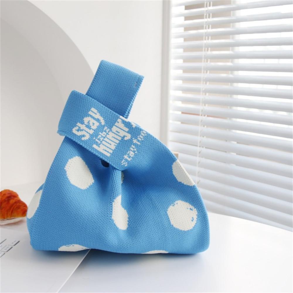 

Жіноча міні-сумка на зап’ясті. Симпатична японська мила в’язана сумка в горошок. Повсякденна сумка. Сумочка для дівчаток. Багаторазові сумки для покупок. синій