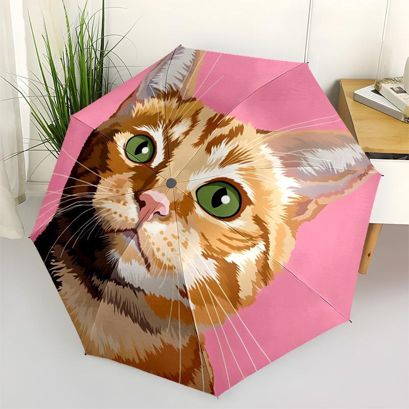 

1pc Cat Portrait Automatic Folding Umbrella - Portable Collapsible Design, 8-Rib Iron Frame, Durable Fabric yy251125174
