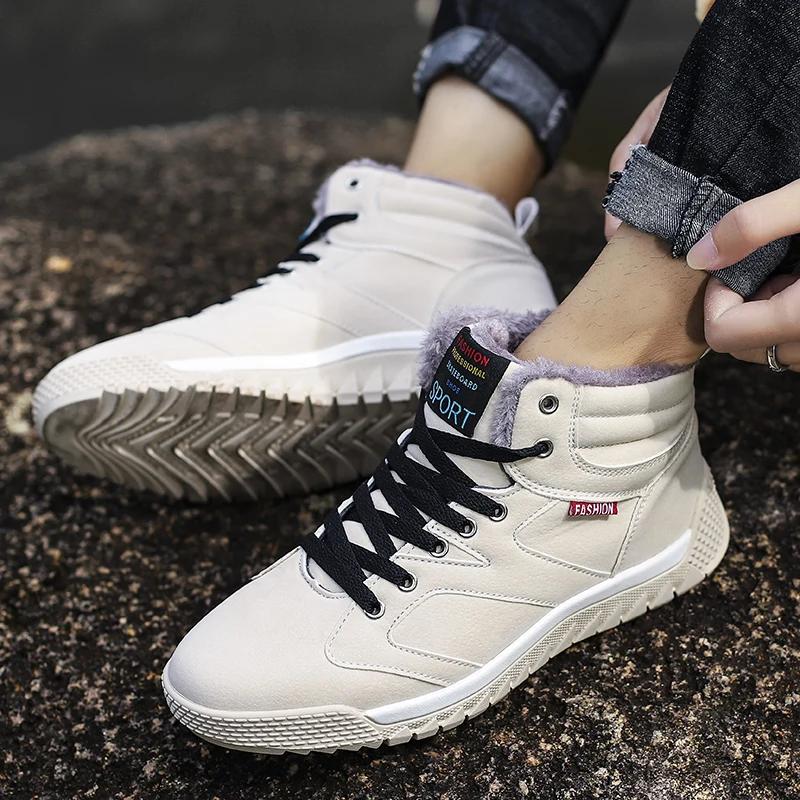 Men's Winter Boots Fashion Sneakers Comfortable Outdoor Anti Slip Climbing Shoes Warm Plush Casual Snow Boots Botas Hombre Piel