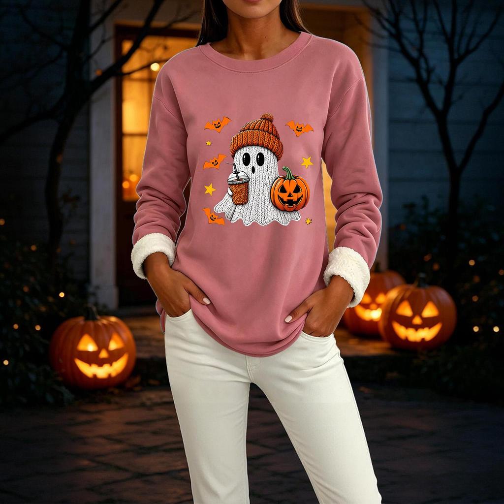Women's Halloween -Lined Long Sleeve Round Neck Print Casual Winter Top