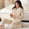 New Autumn Winter Ladies Pajamas Cotton Padded Warm Loungewear Cotton Three-layer Plus Sleepwear Large Size Homewear Suit