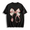 Floral Bow Stethoscope Print Nurse Doctor Casual Top Pure Cotton T-shirt