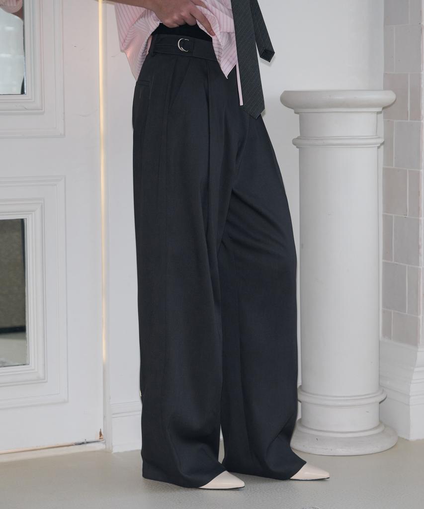 Kiyamo Side Flap Wide Slacks_Charcoal