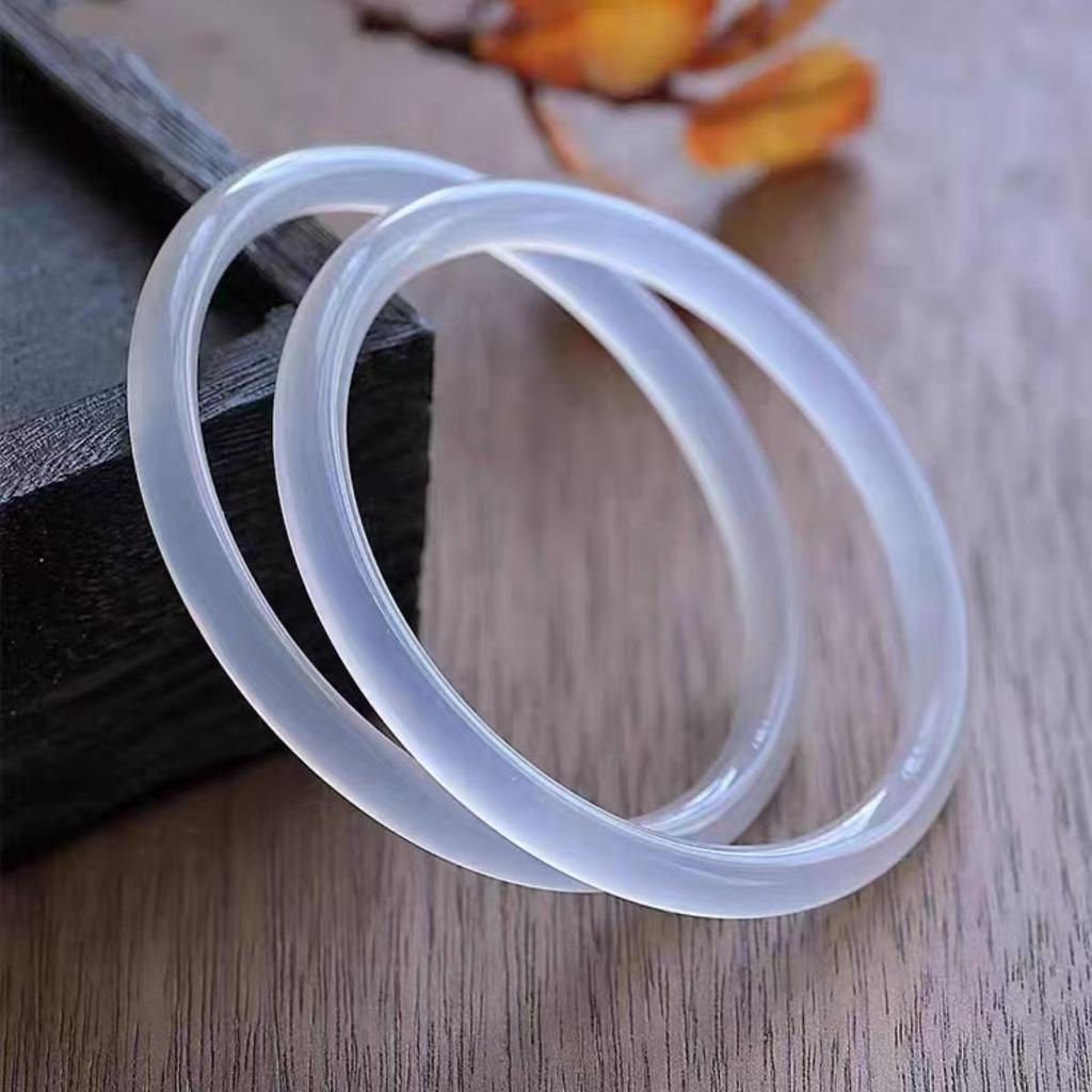 Natural Icy White Moonstone Chalcedony Jade Bangle for Girls - Lychee Jelly Agate Beauty