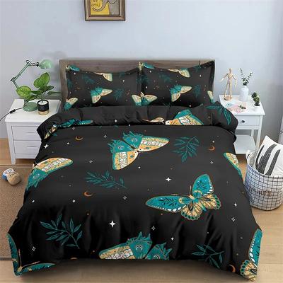 Juego de Ropa de Cama Mariposa Tamaño Completo King Hippie Boho Polilla Funda Nórdica Microfibra Animal Botánico Psicodélico Cielo Estrellado Funda de Colcha
