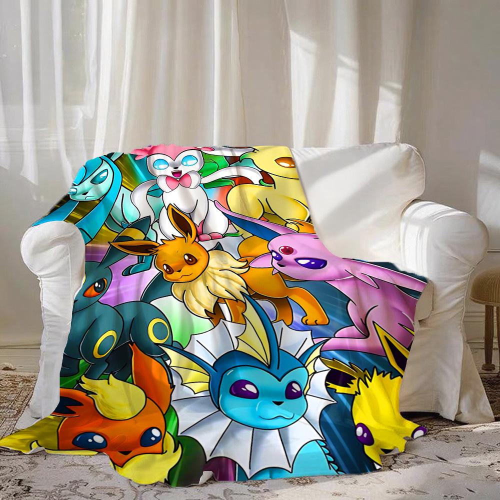 Kawaii E-Eevees Blanket Furry Sofa Blankets Fluffy New Year Bedspread on the Bed Camping Home and Decoration Anime Sofas Picnic