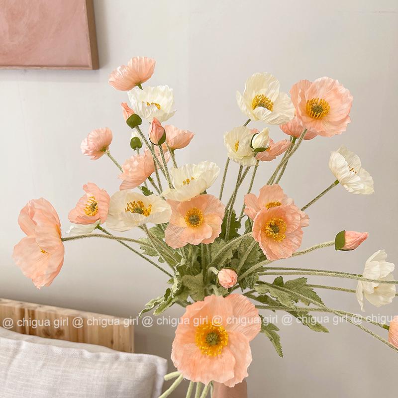 Blue Iceland Poppy Silk Flower Bouquet for Living Room Decoration